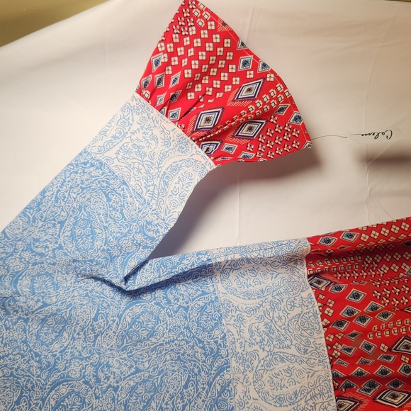 Calessa Red  White Blue Patterned Flowy Top - Picture 3 of 9